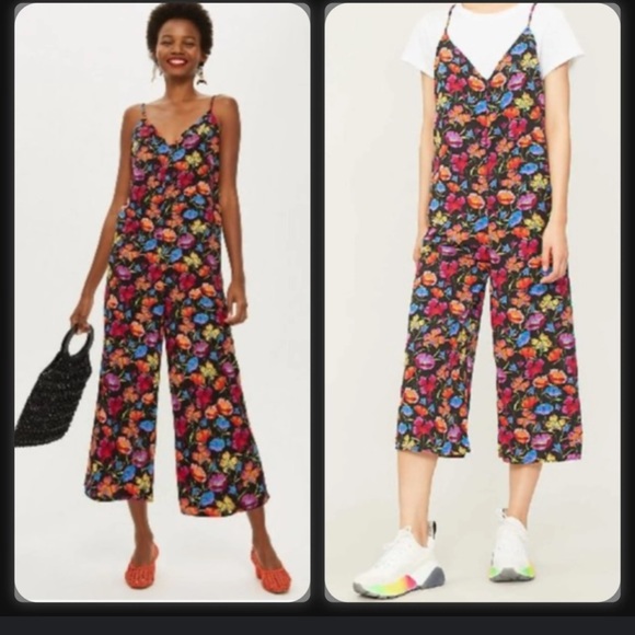 TopShop Floral Strappy V-neck Crop Jumpsuit- size 6- like new - Picture 2 of 9